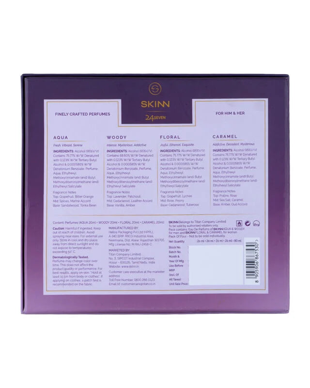 SKINN 24X7 GIFT PACK EDP - 20 ml x 4, PERFUME FOR MEN & WOMEN