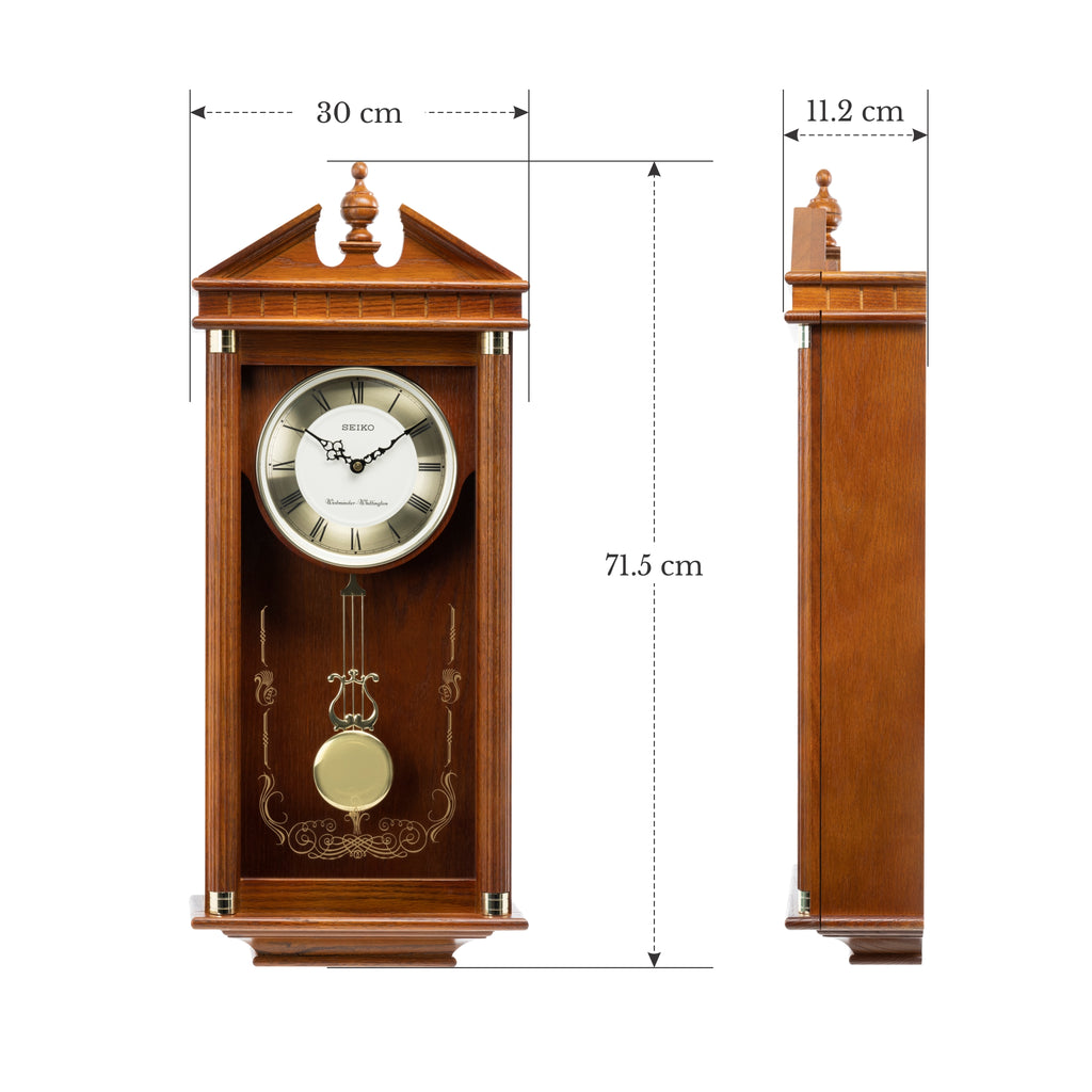SEIKO CLOCKS QXH107B DUAL CHIME OAK WOOD MUSICAL PENDULUM