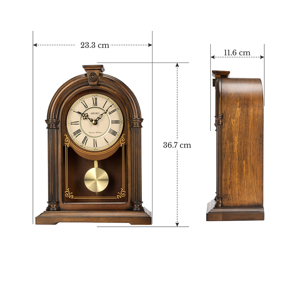 SEIKO QXQ036B BROWN WOODEN DUAL CHIMES TABLE CLOCK WITH PENDULUM