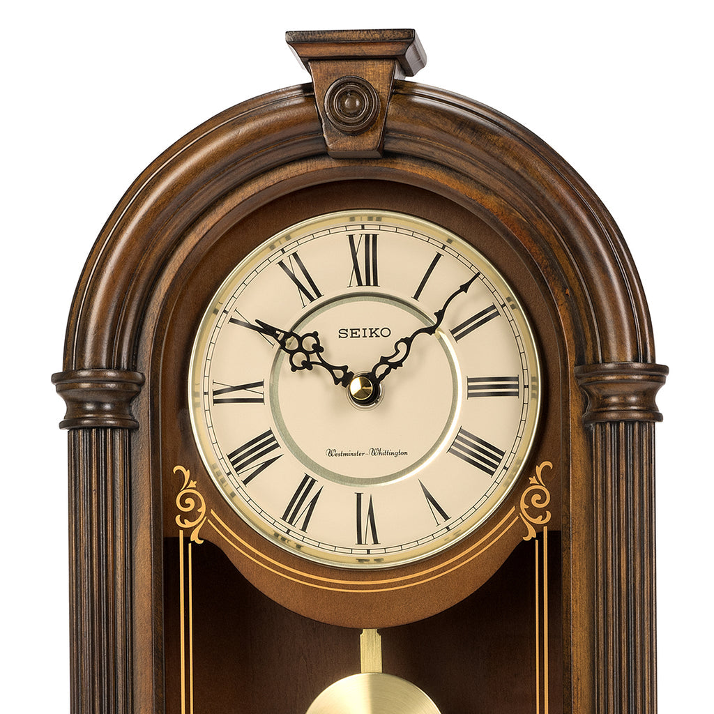 SEIKO QXQ036B BROWN WOODEN DUAL CHIMES TABLE CLOCK WITH PENDULUM
