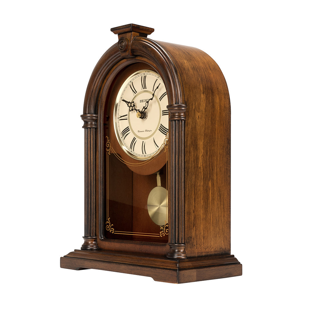 SEIKO QXQ036B BROWN WOODEN DUAL CHIMES TABLE CLOCK WITH PENDULUM