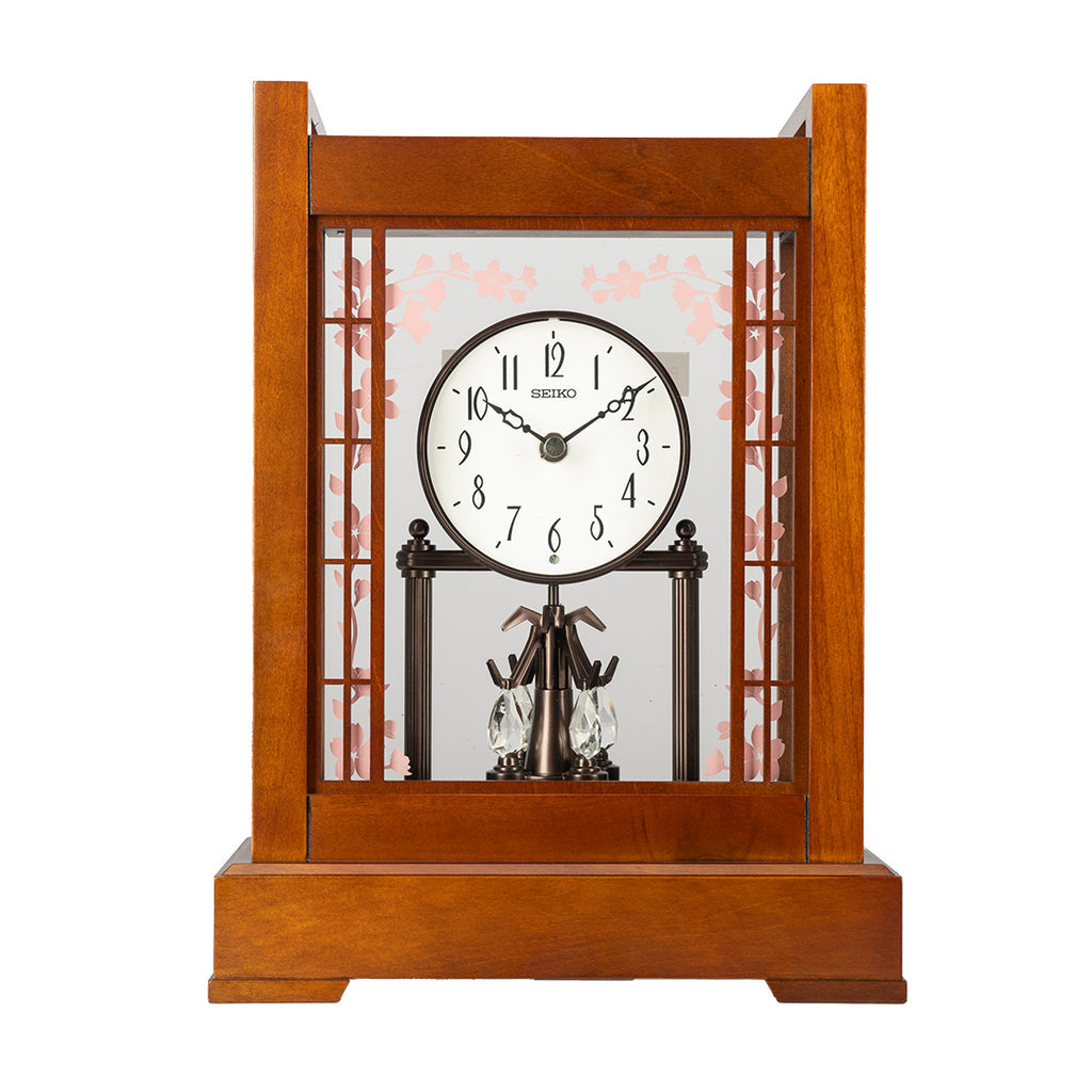SEIKO QXN235B SAKURA BLOOM DECORATIVE MANTEL TABLE CLOCK