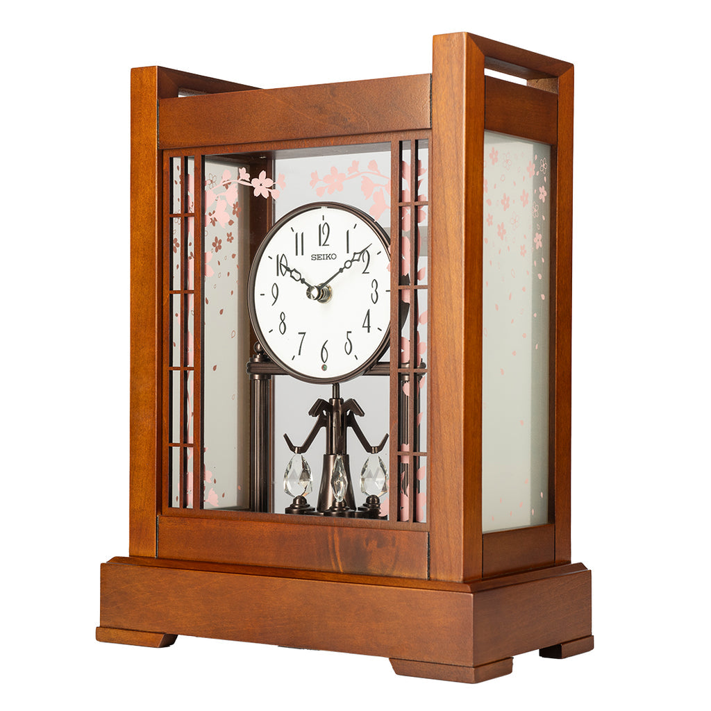 SEIKO QXN235B SAKURA BLOOM DECORATIVE MANTEL TABLE CLOCK