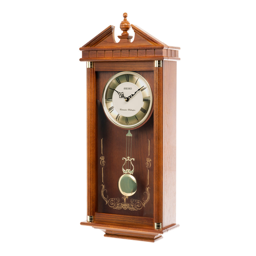 SEIKO CLOCKS QXH107B DUAL CHIME OAK WOOD MUSICAL PENDULUM